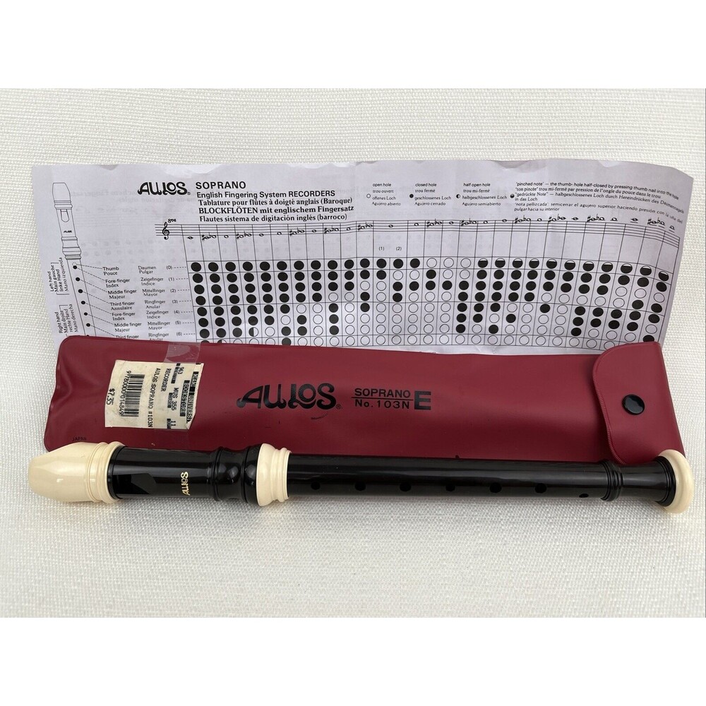 Vintage Aulos Soprano E Recorder In Original Case No. 103N With Music